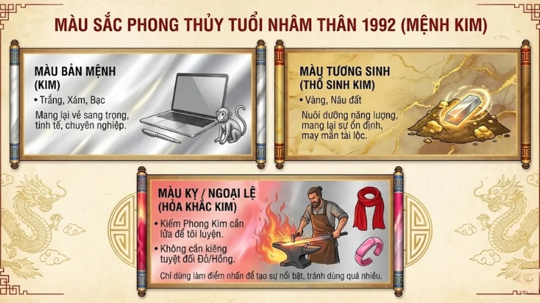1992 mệnh kim gì hợp màu trắng xám vàng nâu