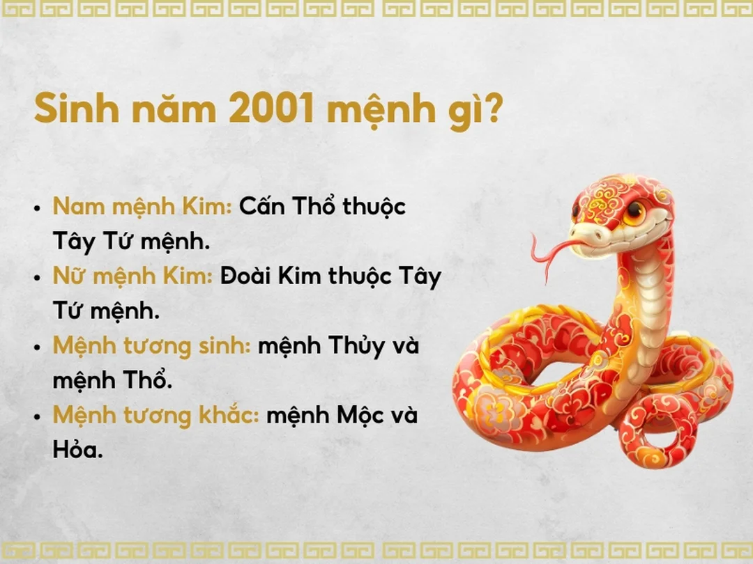 2001 là mệnh kim gì - sai lầm khi tra tuổi Tân Tỵ 2001 là mệnh kim gì và các lỗi thường gặp