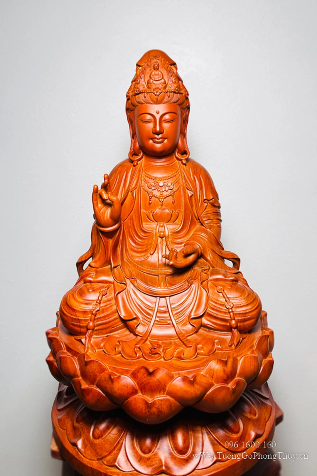 Tượng Quan Âm dáng đứng trang nghiêm Ảnh thỉnh tượng quan âm dáng đứng bằng gỗ trang nghiêm