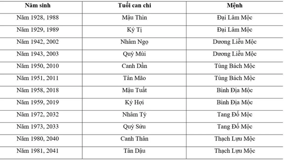 bảng tra mệnh mộc hợp số nào cho sim và số nhà
