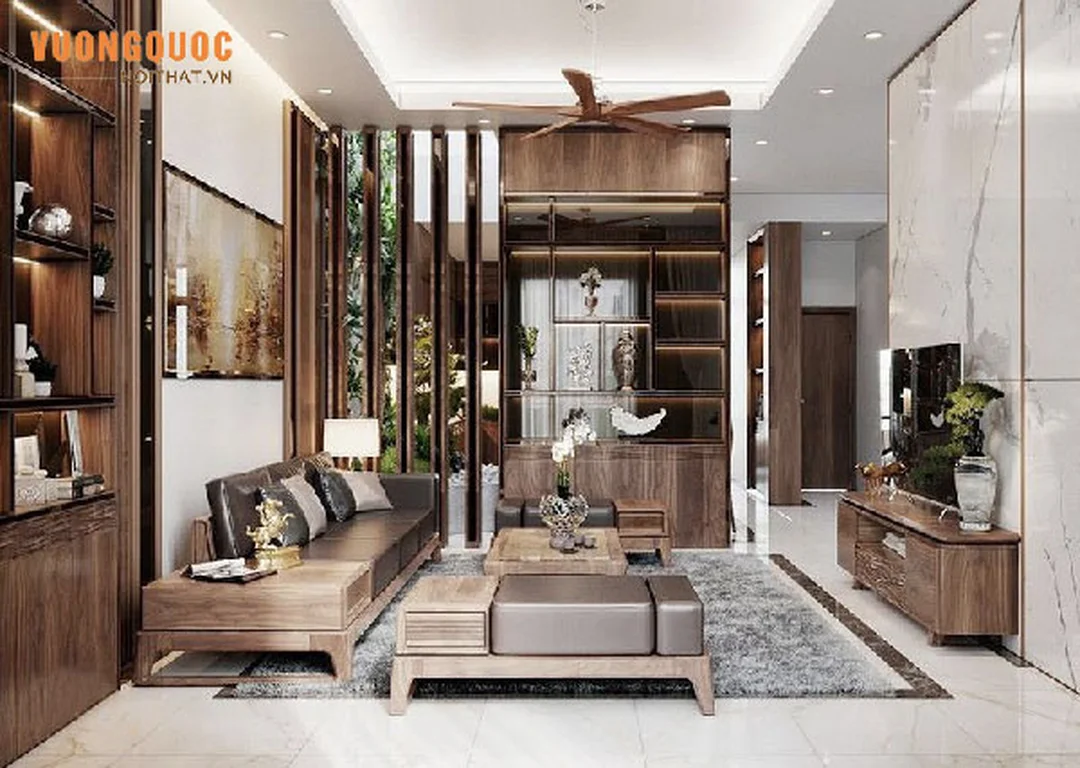 đồ gỗ phong thủy phòng khách với sofa gỗ tự nhiên