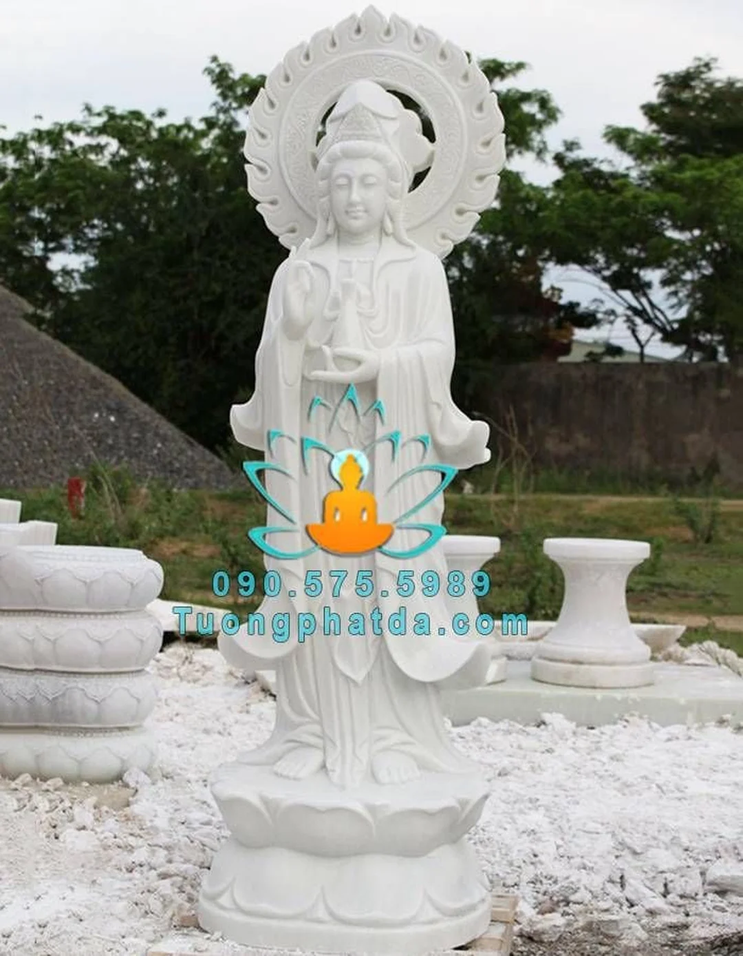 Giá tượng quan âm bằng đá trắng giá tượng quan âm bằng đá trắng dùng thờ ngoài trời