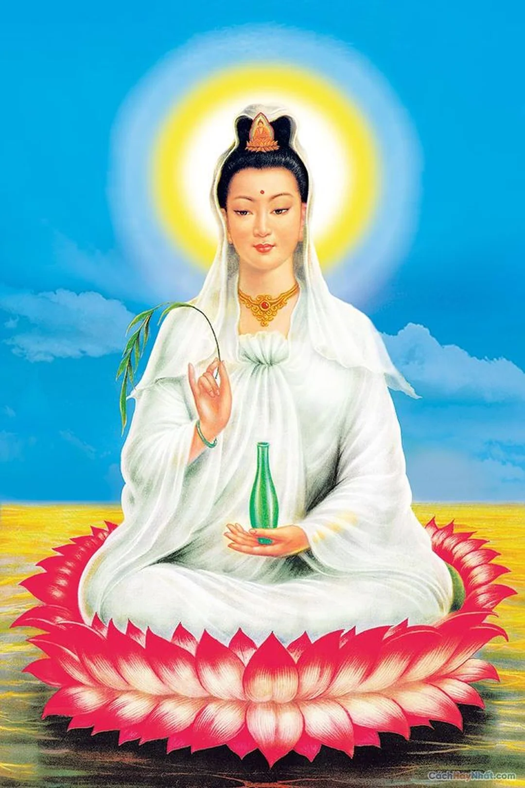 hình ảnh tượng quan âm bồ tát phong cách nghệ thuật nền sáng