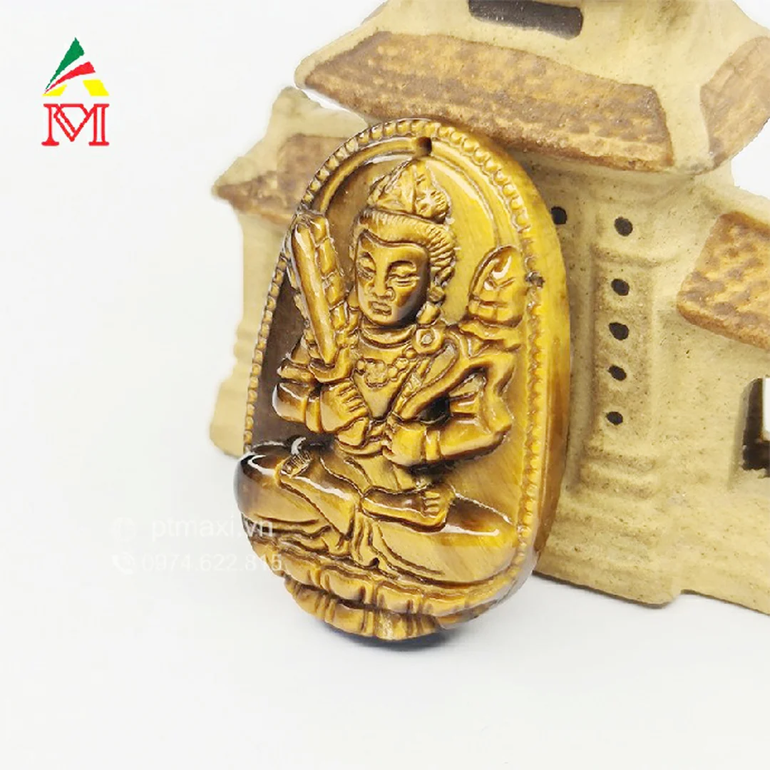 hư không tạng bồ tát đá mắt hổ vàng nâu dạng mặt dây chuyền bản mệnh