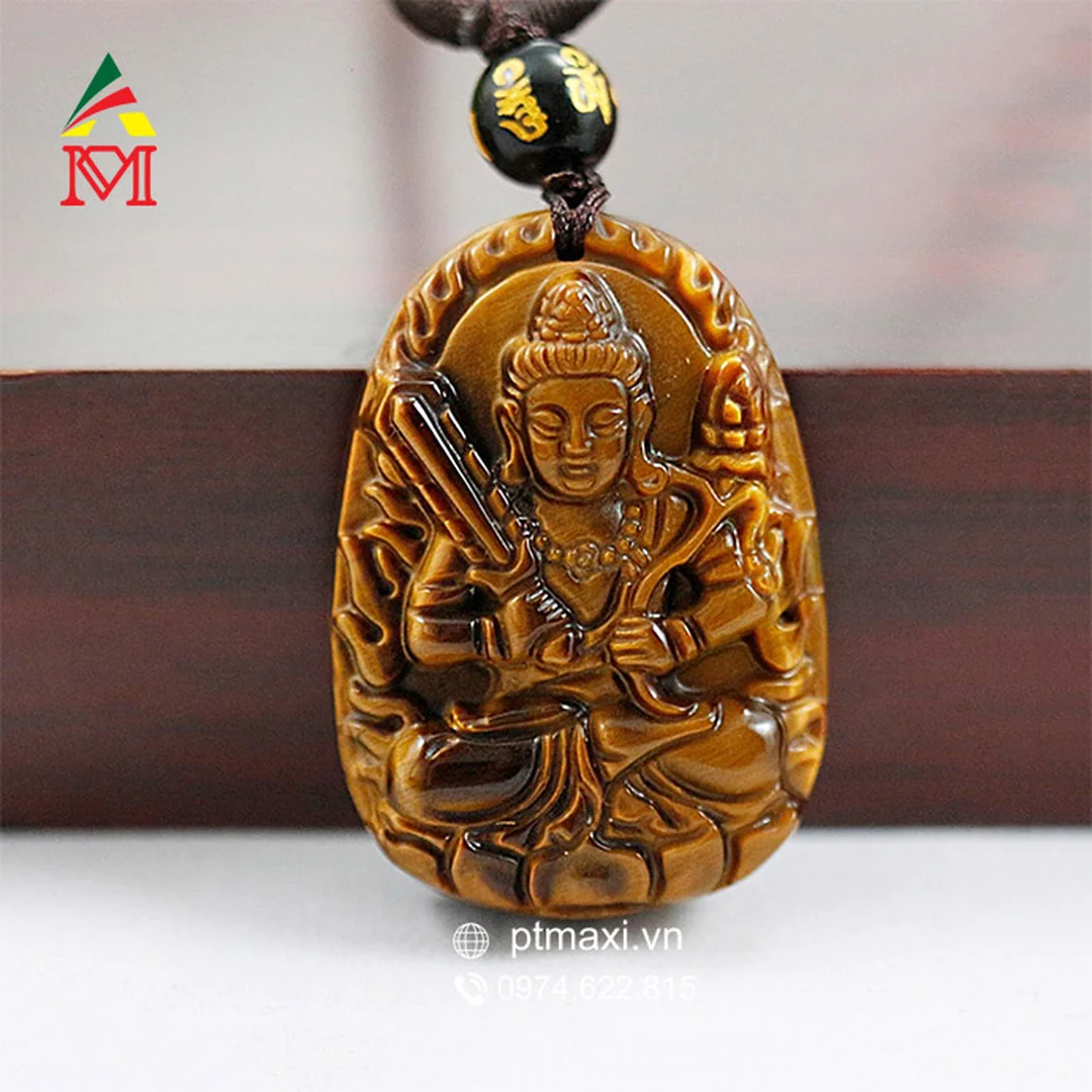 hư không tạng bồ tát đá mắt hổ với vân vàng nâu và hiệu ứng mắt mèo