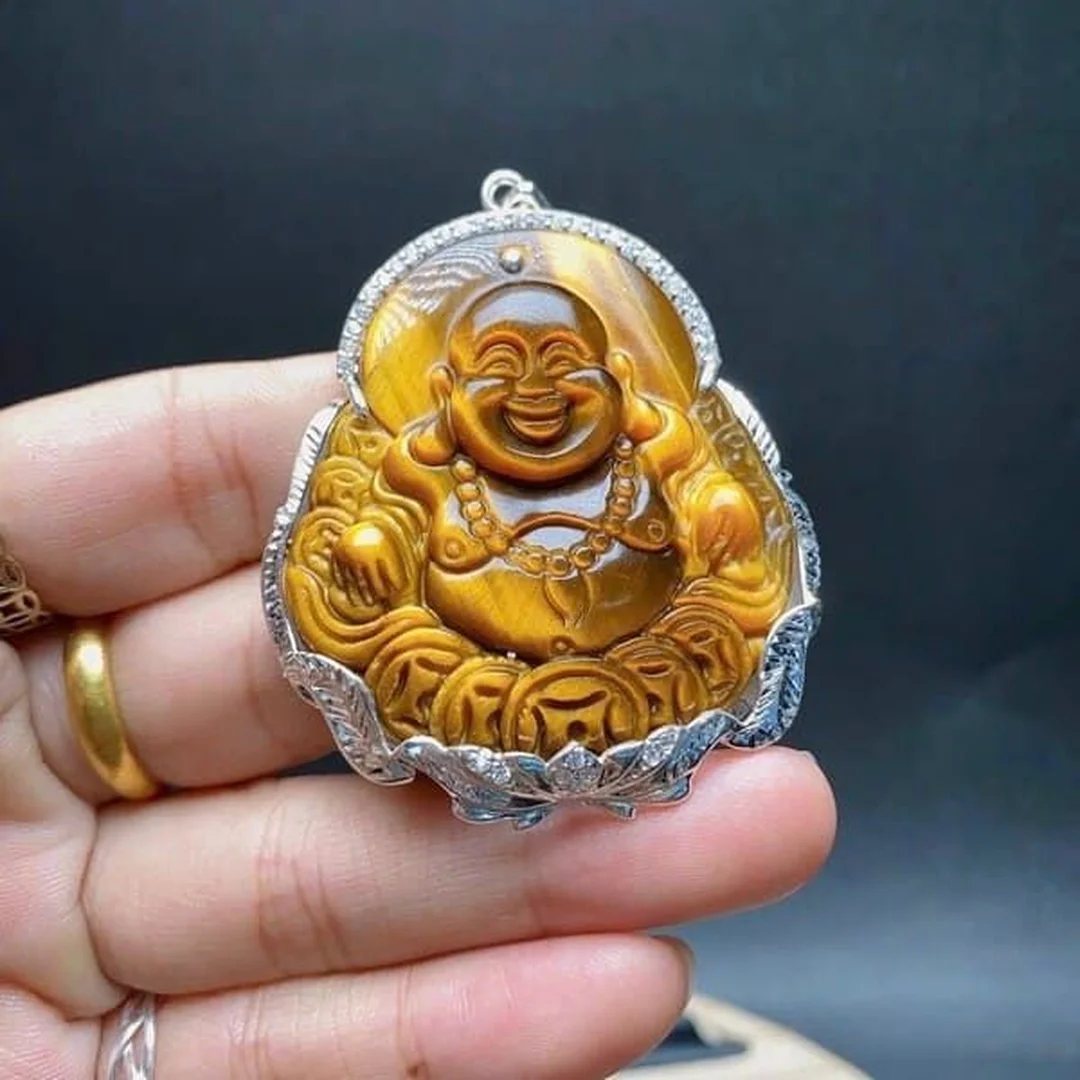 Mặt Dây Chuyền Phật Di Lặc Đá Mắt Hổ mặt dây chuyền phật di lặc đá mắt hổ bọc kim loại