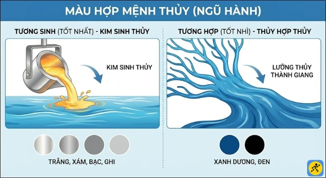 người mệnh thủy hợp màu gì qua bảng màu trắng xanh dương đen