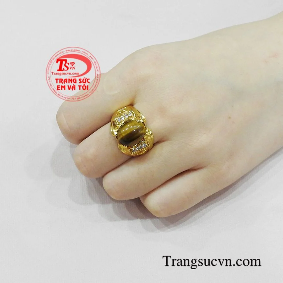 Nhẫn nam đá mắt hổ vàng vỏ vàng cho nam nhẫn nam đá mắt hổ vàng vỏ vàng nam tính