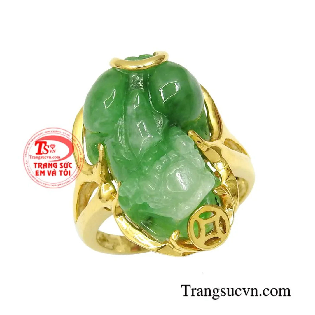 nhẫn tỳ hưu cẩm thạch nữ giới gắn vàng phong thủy
