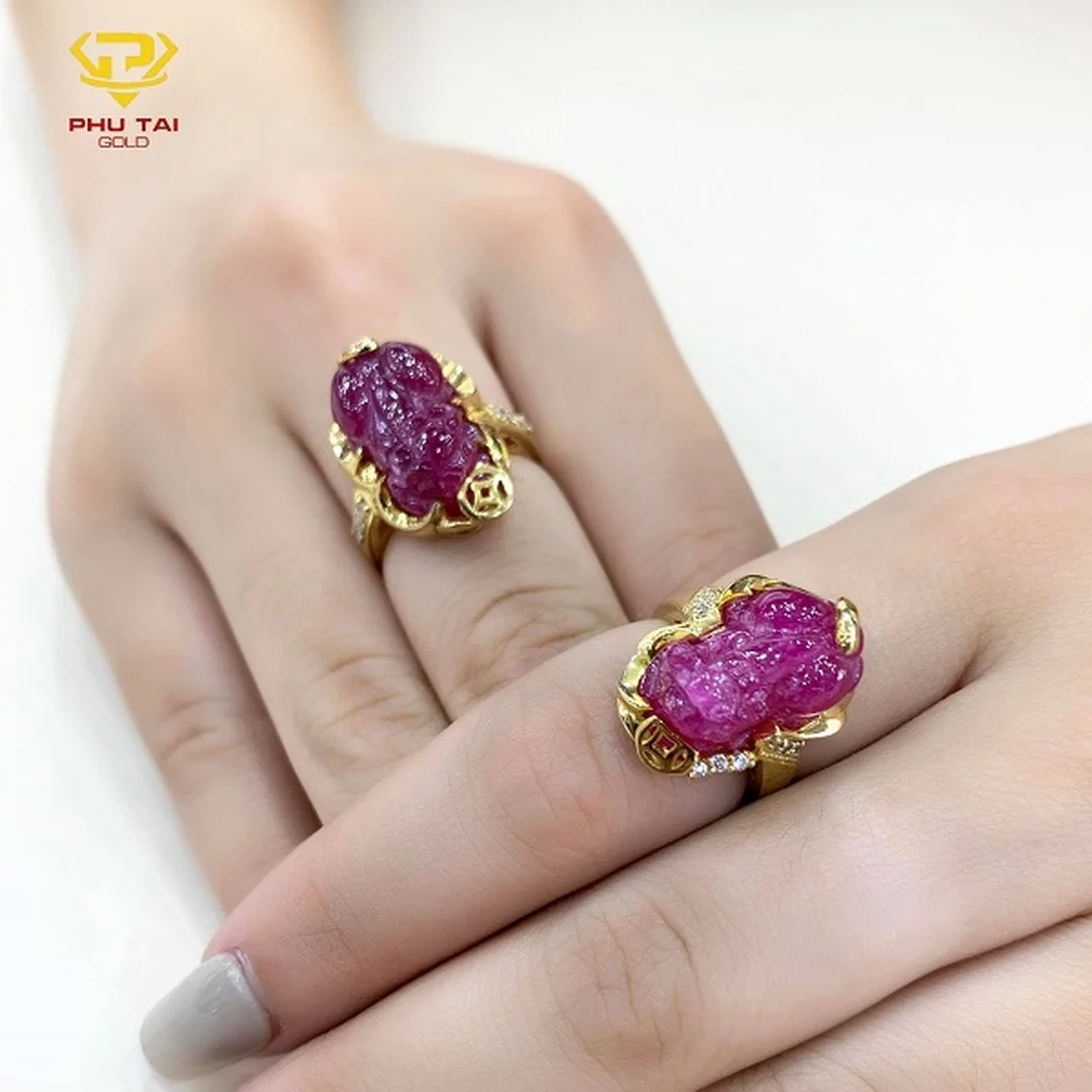 Nhẫn tỳ hưu đá ruby đỏ vàng mẫu 4 nhẫn tỳ hưu đá ruby đỏ vàng mẫu 4
