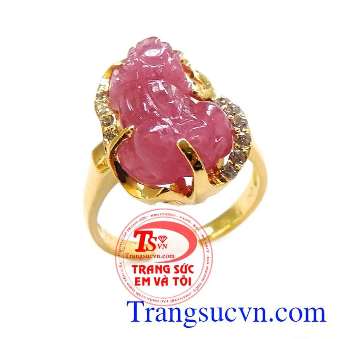 Nhẫn tỳ hưu nữ mệnh thổ thạch anh vàng tinh tế
