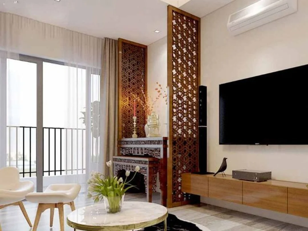 phong thủy bàn thờ chung cư dùng vách ngăn tạo khoảng tĩnh