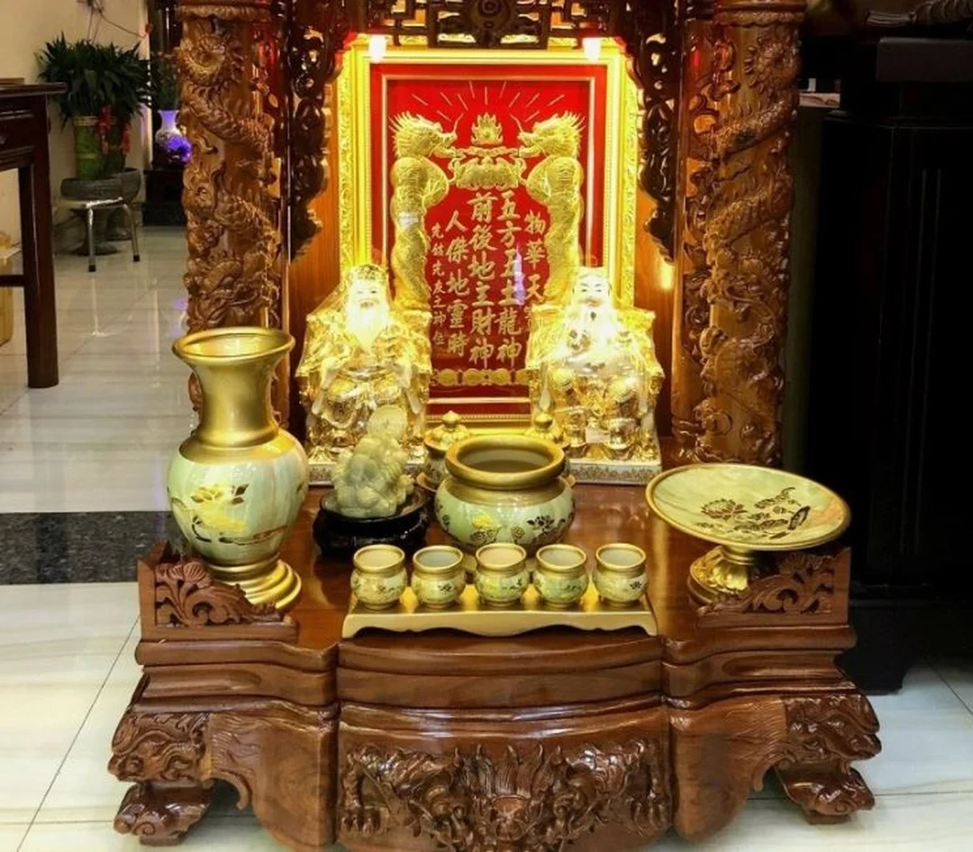 Mẫu bàn thờ Thần Tài Ông Địa đặt dưới đất phong thủy bàn thờ thần tài đặt gần cửa chính