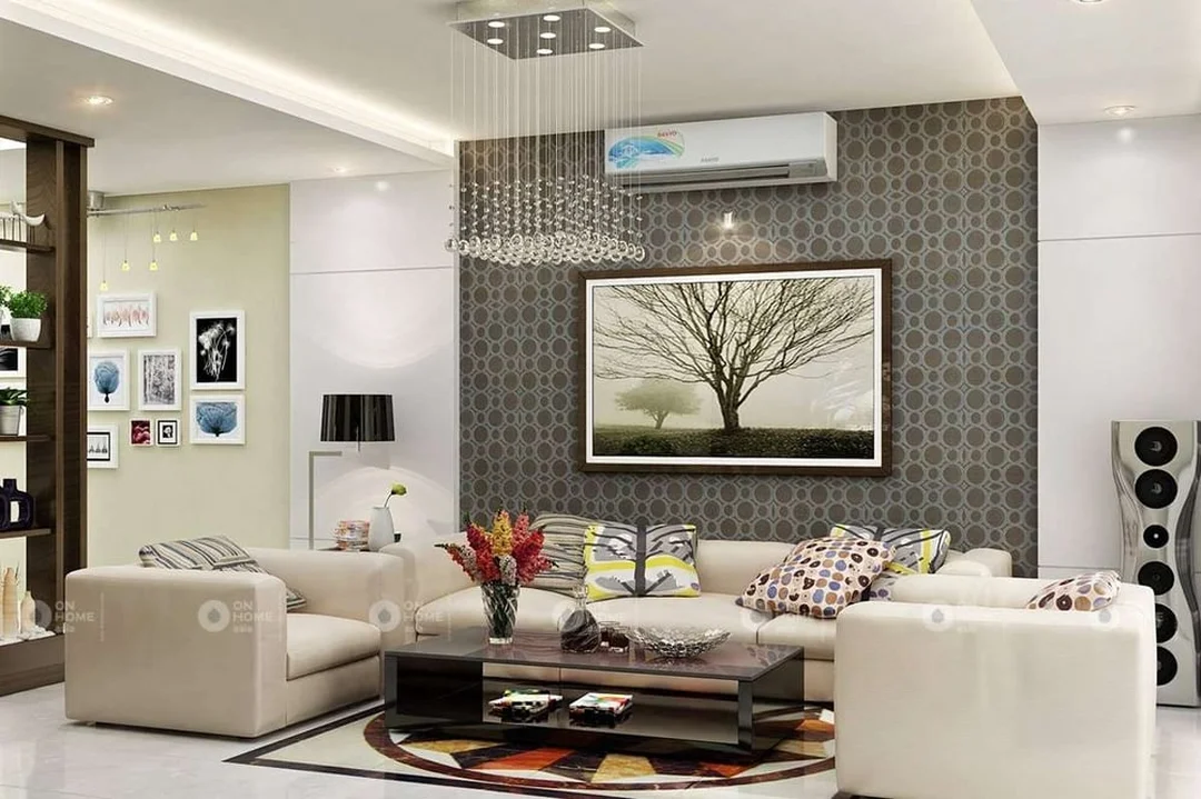Sofa phòng khách nhà ống áp tường gọn gàng phong thủy phòng khách nhà ống với sofa áp tường