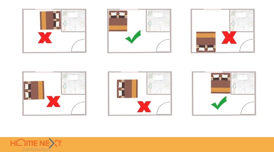 phong thủy phòng ngủ với cách bố trí giường và toilet cần tránh