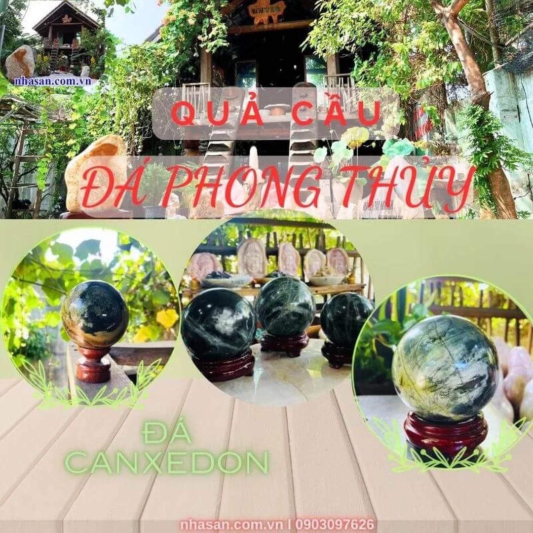 quả cầu đá phong thủy canxedon xanh đặt trang trí