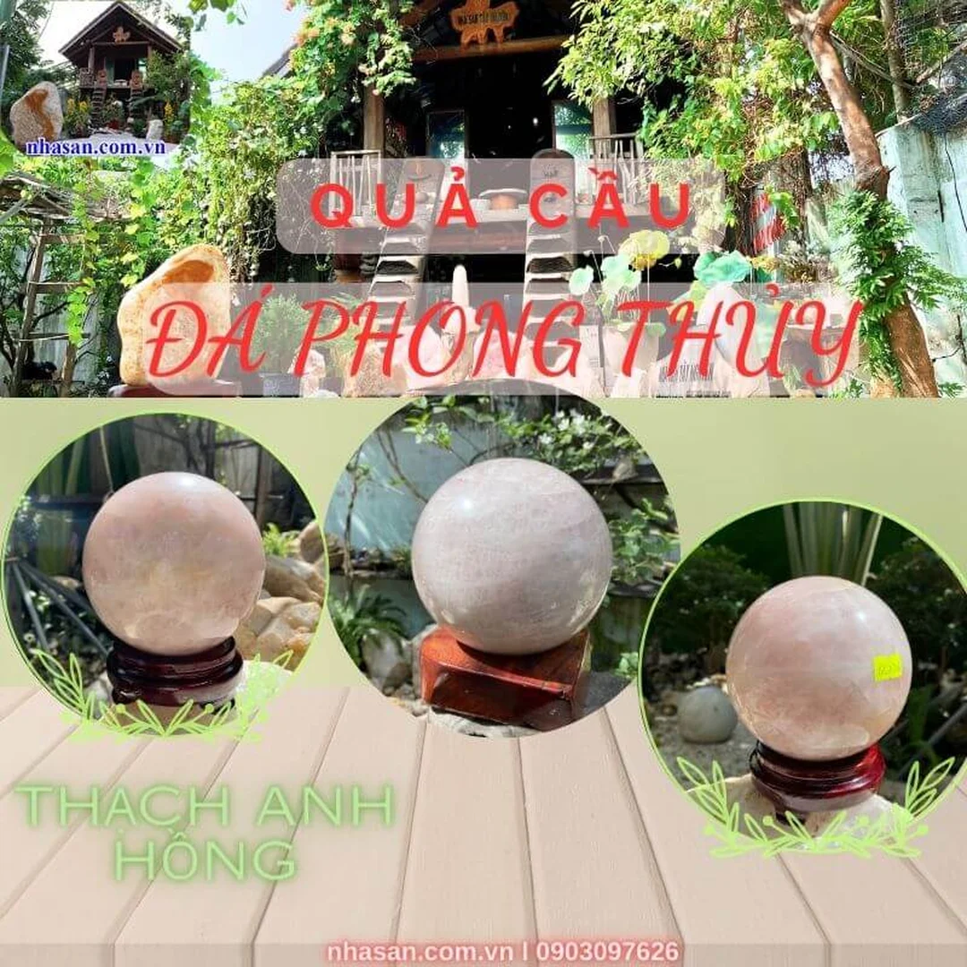quả cầu đá phong thủy thạch anh hồng màu tự nhiên