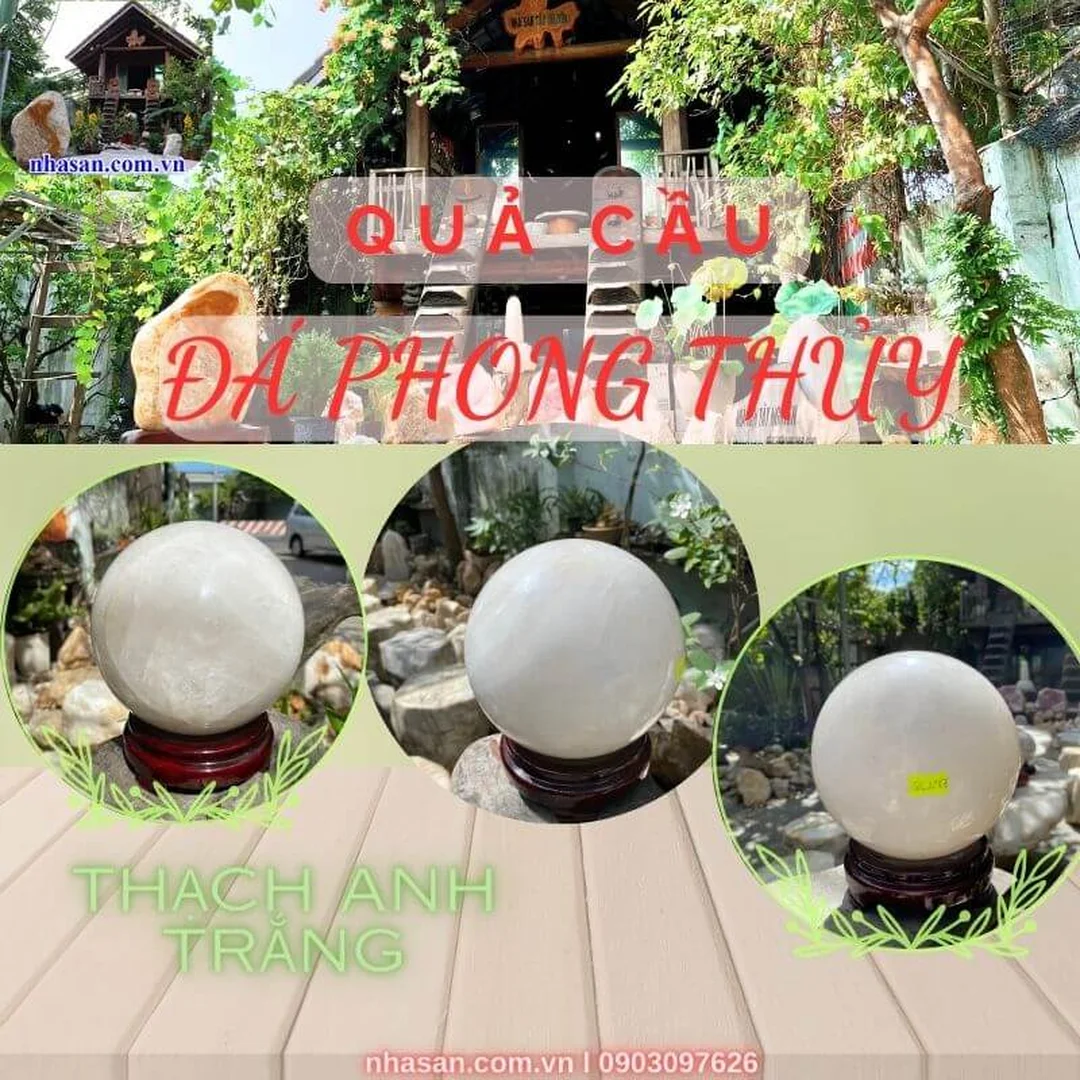 quả cầu đá phong thủy thạch anh trắng hợp mệnh Kim Thủy