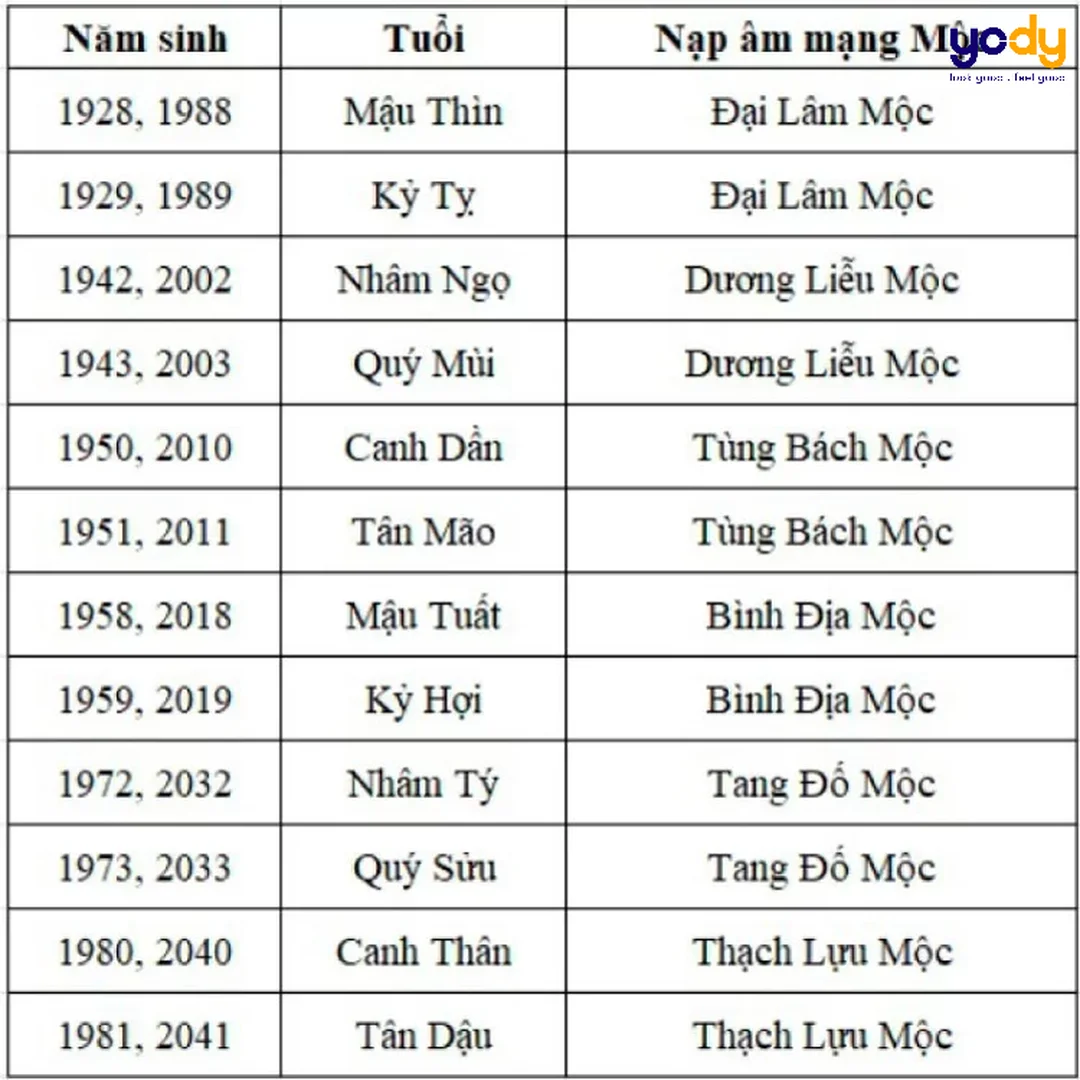 Sáu nạp âm của người mệnh Mộc Sáu nạp âm giúp hiểu mệnh mộc sinh năm bao nhiêu chính xác hơn
