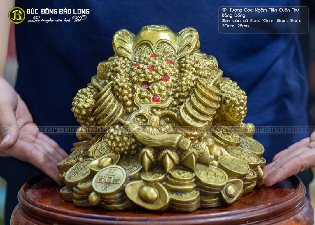 thiềm thừ ngậm tiền bằng đồng nhìn nghiêng trên cuốn thư