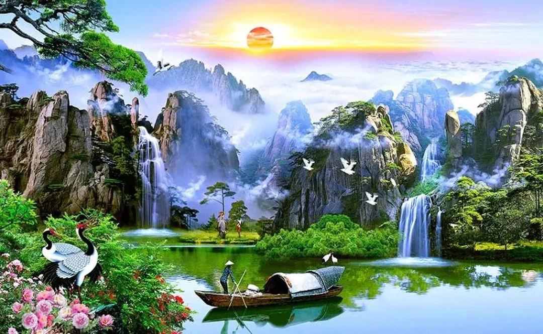 Tranh phong thủy phòng khách sơn thủy hữu tình tranh phong thủy phòng khách sơn thủy hữu tình treo tường