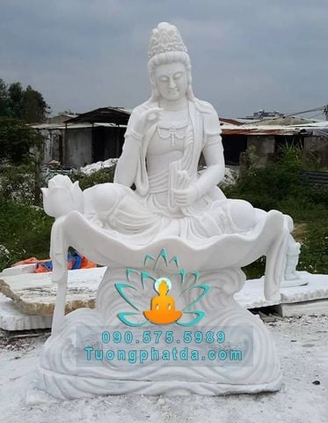 Tượng Quan Âm Bạch Y bằng đá Non Nước tượng quan âm bạch y bằng đá non nước cho không gian thờ
