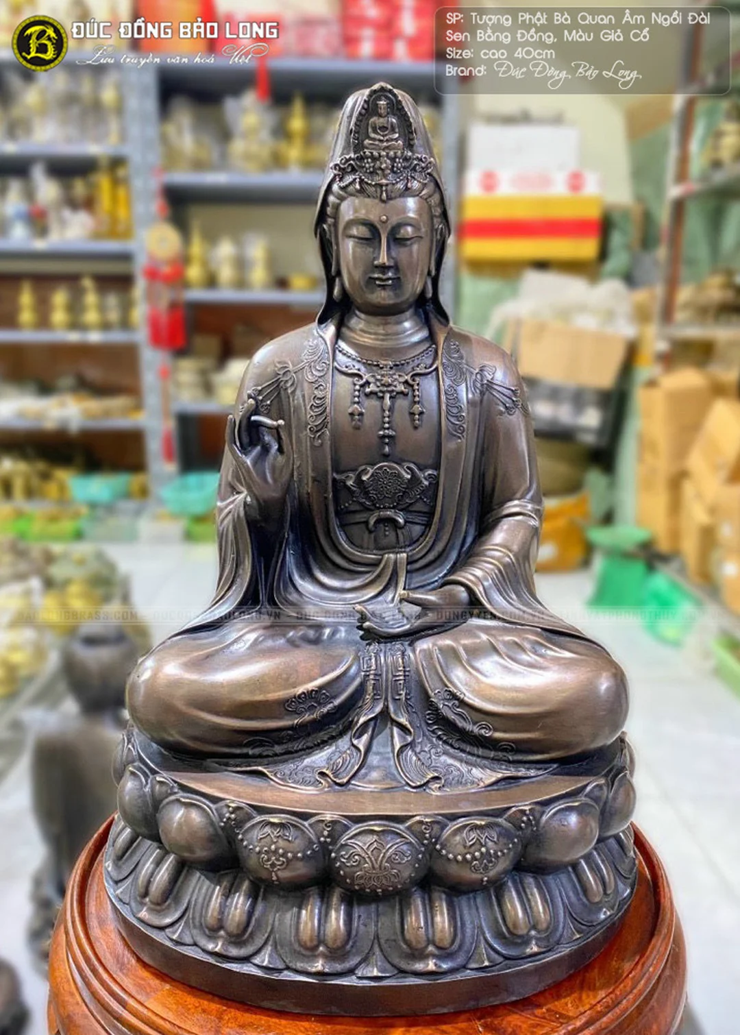 Tượng Quan Âm bằng đồng ngồi đài sen tượng quan âm bằng đồng ngồi đài sen cao 40cm