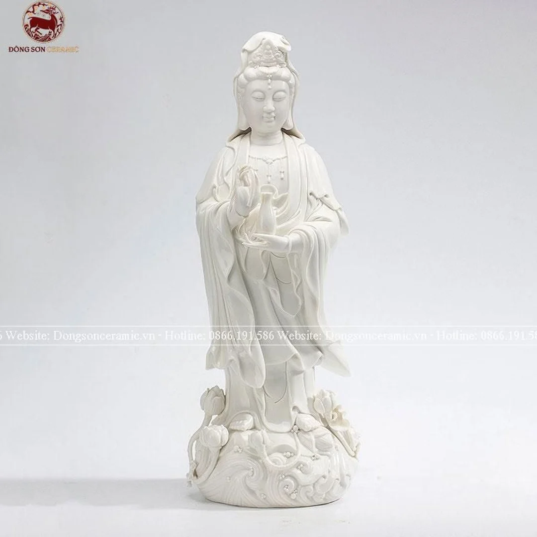 Tượng Quan Âm bằng sứ cao cấp tượng quan âm bằng sứ cao cấp đặt trên đài sen