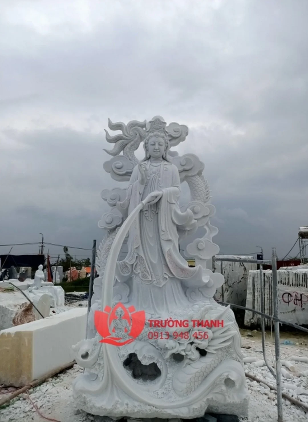 tượng quan âm đẹp cưỡi rồng bằng đá