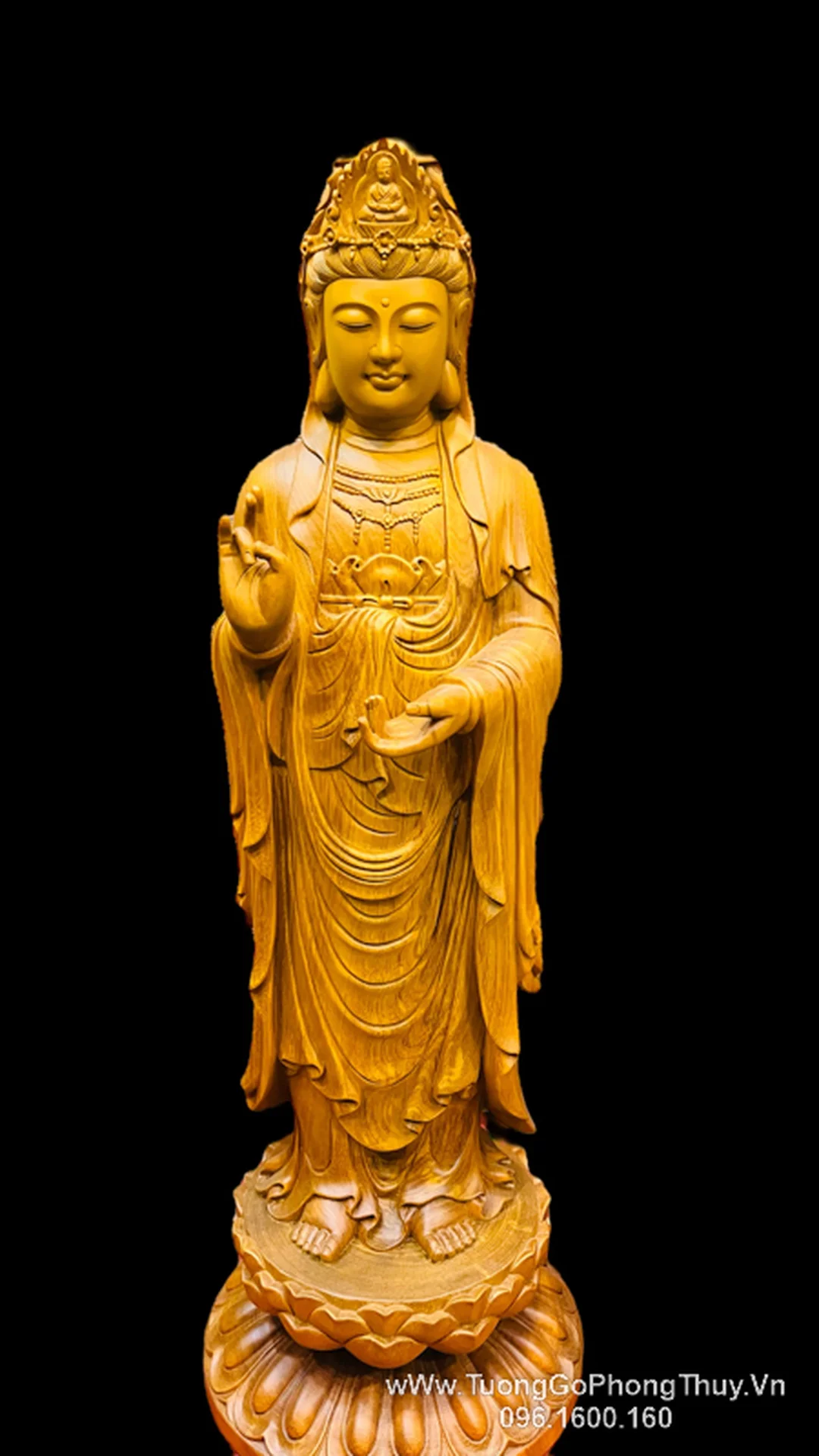 Tượng Quan Âm gỗ đứng cao tượng quan âm gỗ đứng cao phù hợp phòng thờ