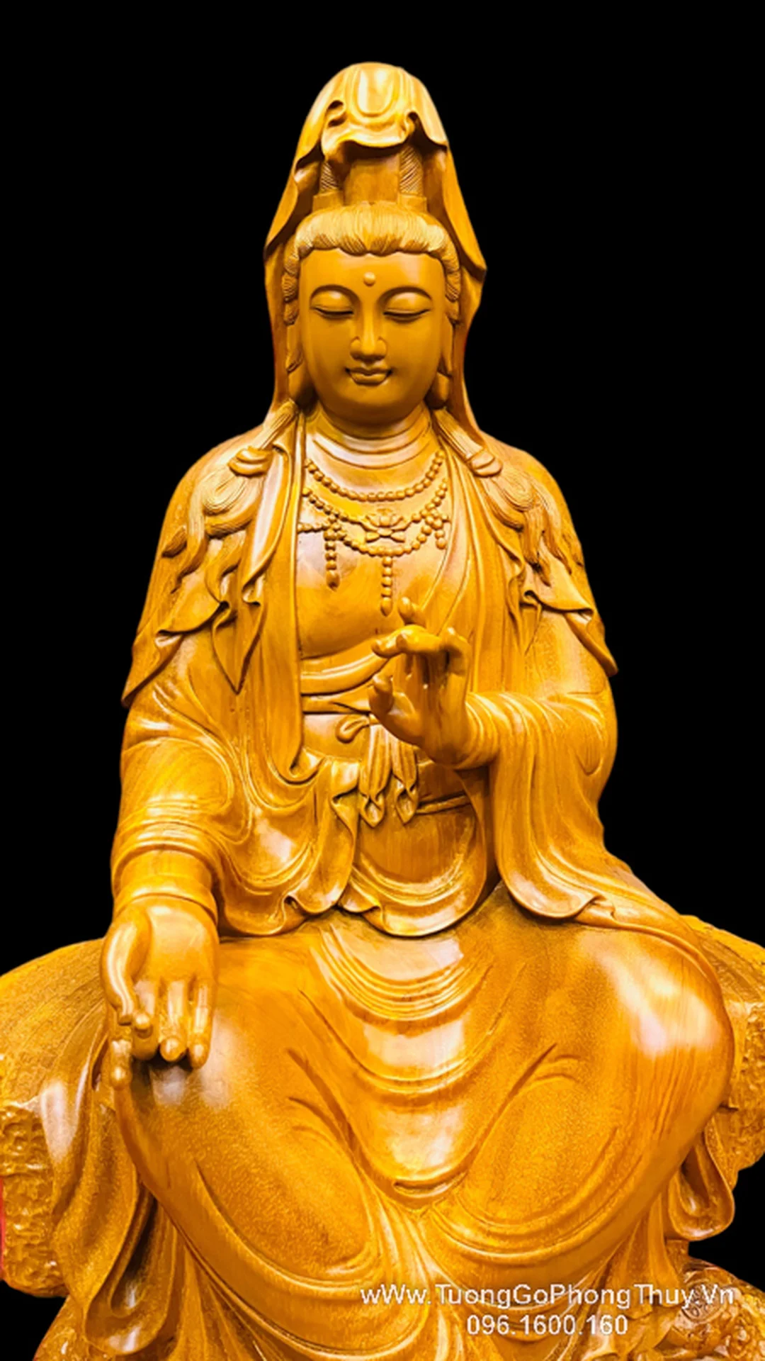 Tượng Quan Âm gỗ tự tại tượng quan âm gỗ tọa đài sen bằng gỗ đẹp