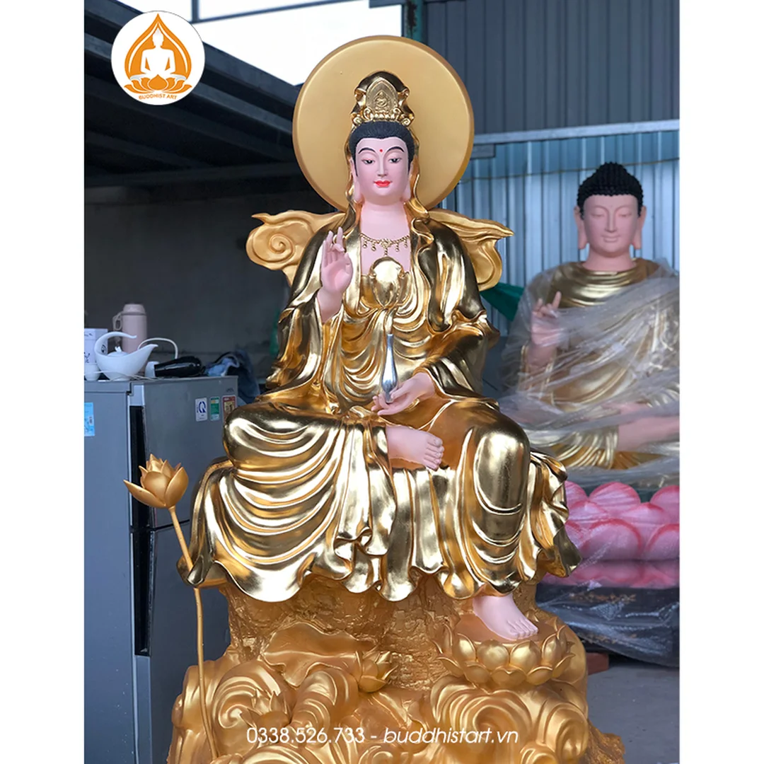 tượng quan âm tự tại đẹp bằng đá cẩm thạch xám dáng ngồi tự tại