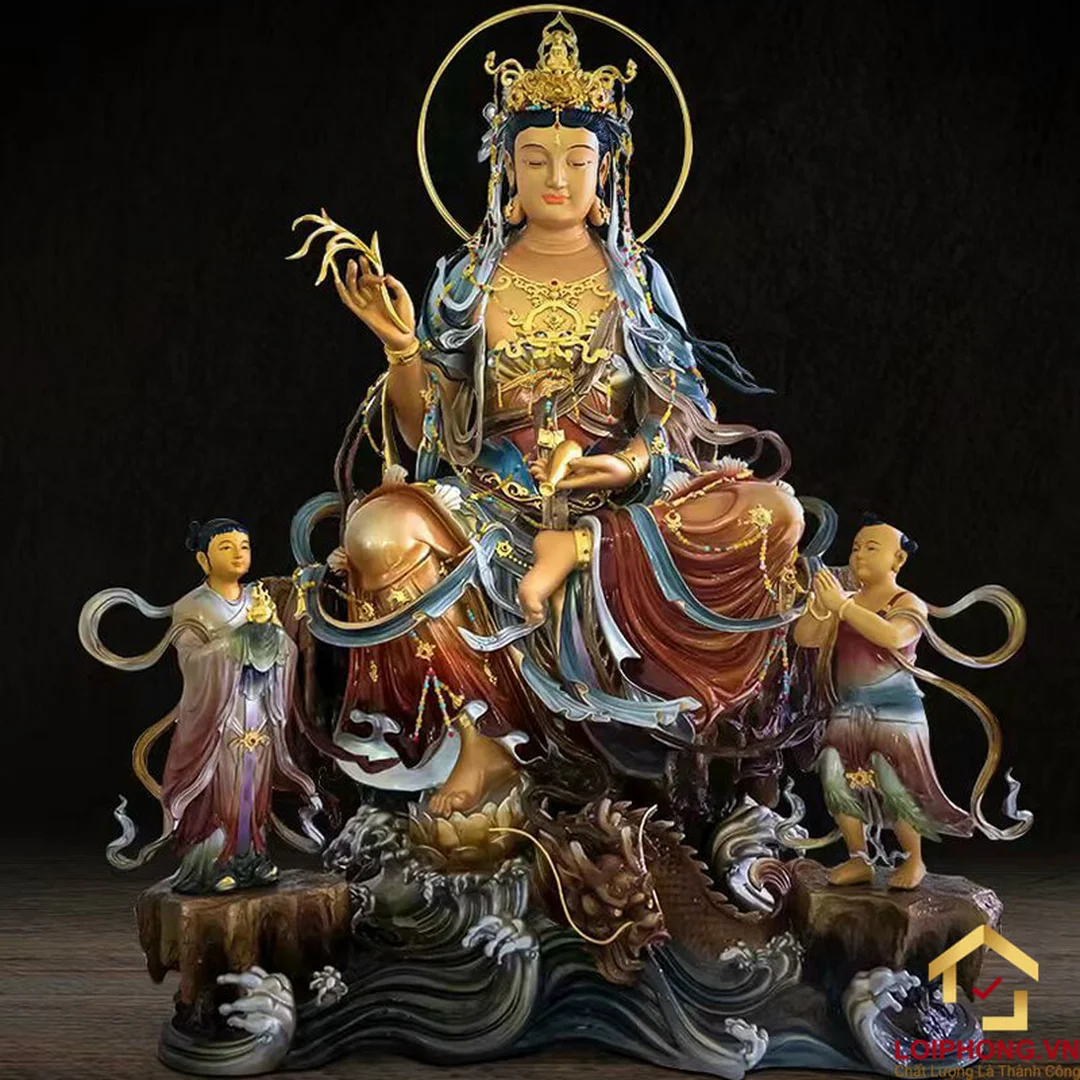tượng quan âm tự tại màu trắng dùng cho bàn thờ gia đình