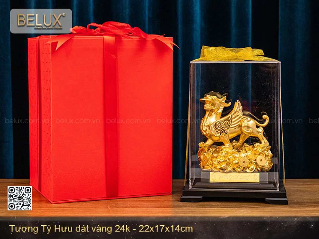 tỳ hưu vàng 24K chiêu tài đặt trong hộp trang sức