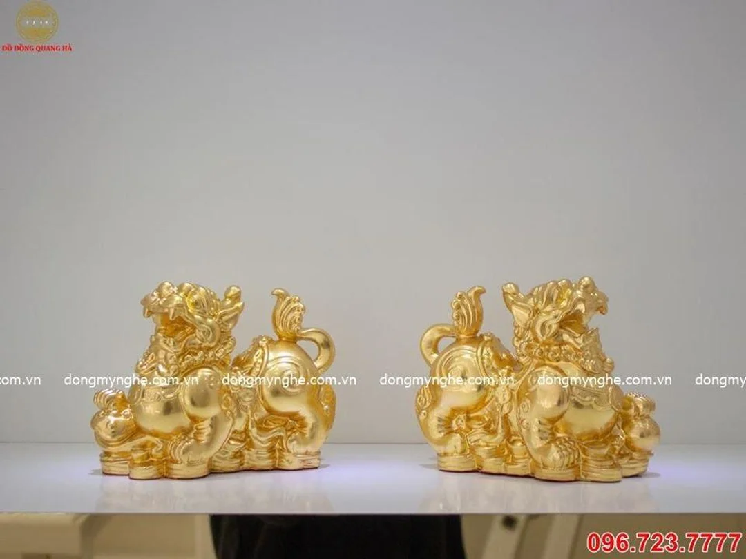 tỳ hưu vàng 24k dạng cặp mạ vàng để bàn