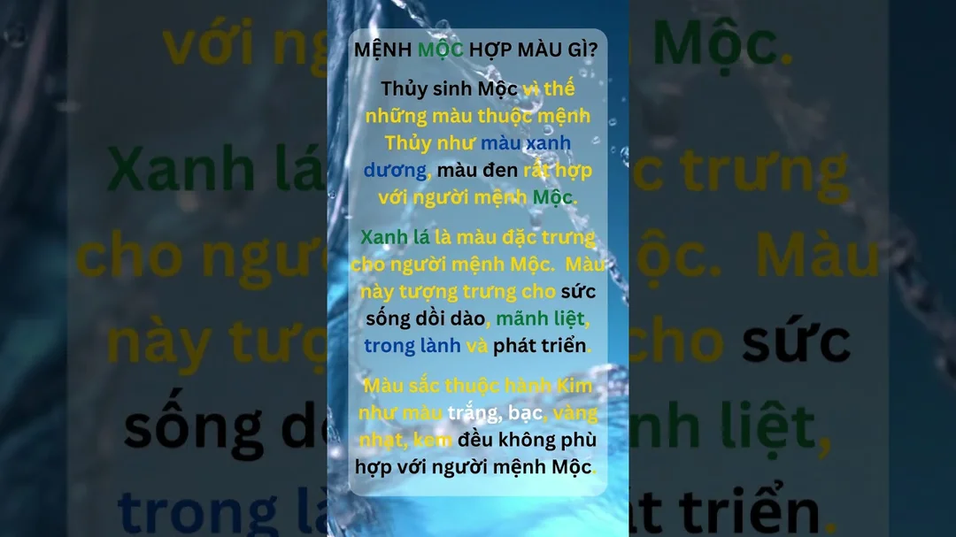 Video giải thích màu hợp mệnh Mộc