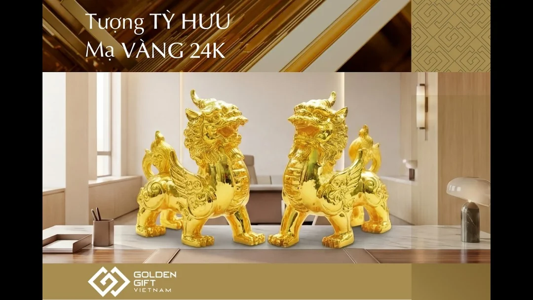 Video Tỳ Hưu phong thủy mạ vàng 24K