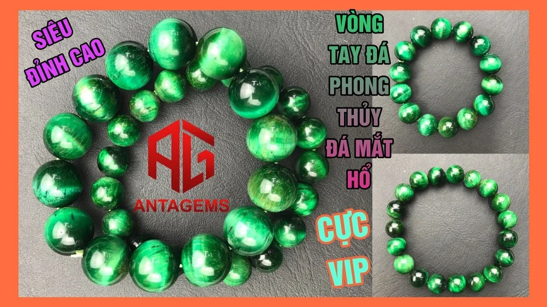Video vòng tay đá phong thủy mắt hổ xanh lục