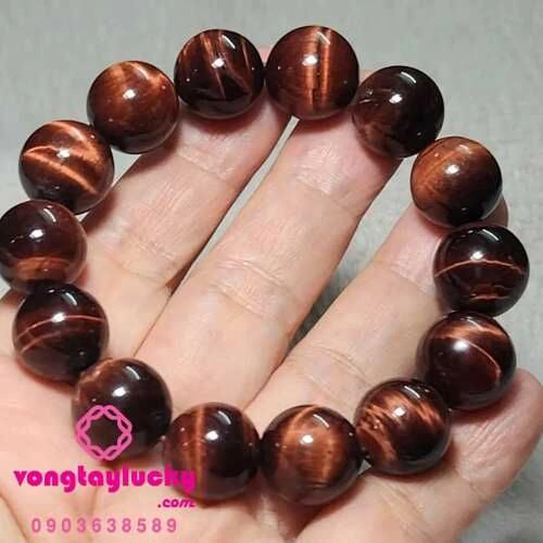 vòng đá mắt hổ đỏ 14 ly ánh lụa rõ