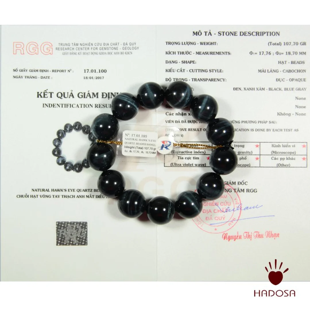 vòng đá mắt hổ xanh đen đánh bóng dạng hạt tròn