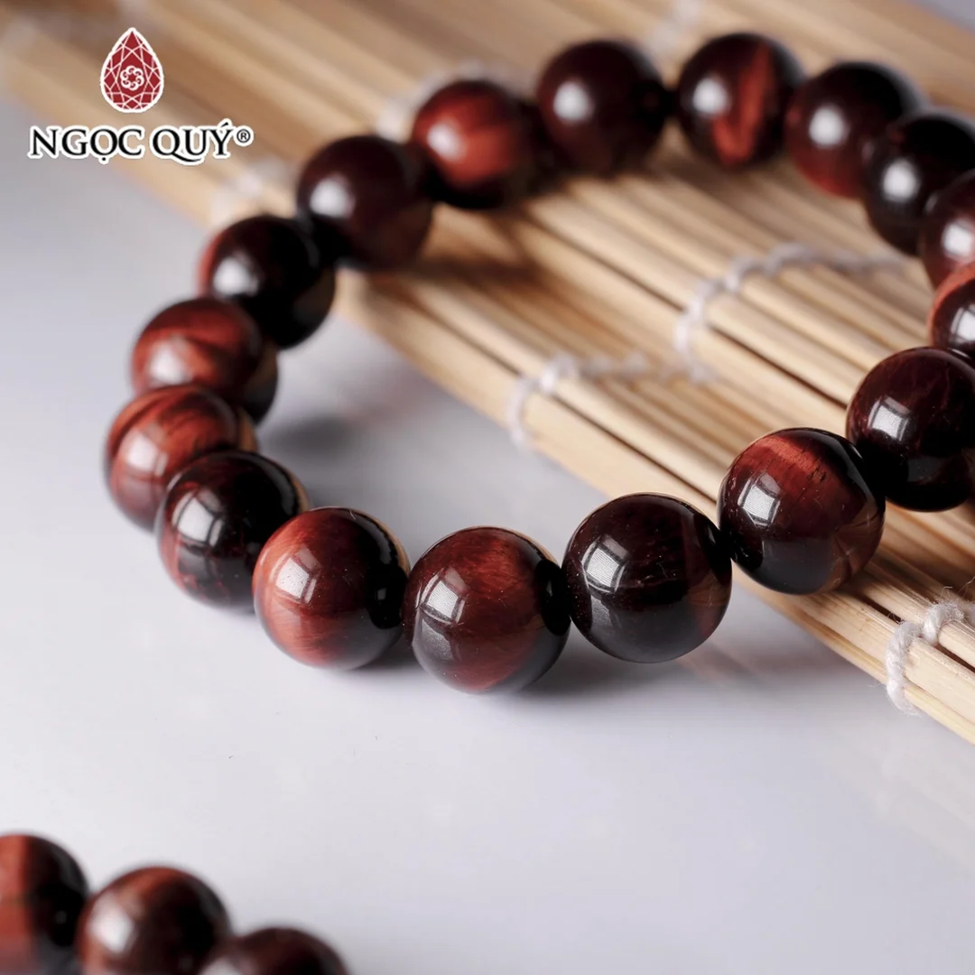 vòng tay đá mắt hổ nâu đỏ hạt tròn bóng ánh lụa