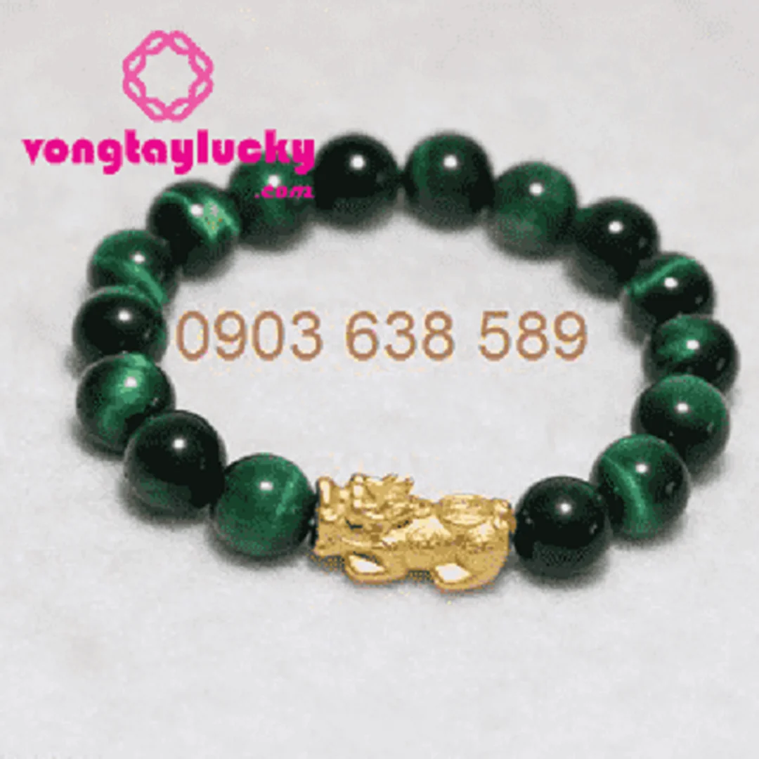 Vòng tay đá mắt hổ xanh lục hạt 10mm ánh lụa rõ
