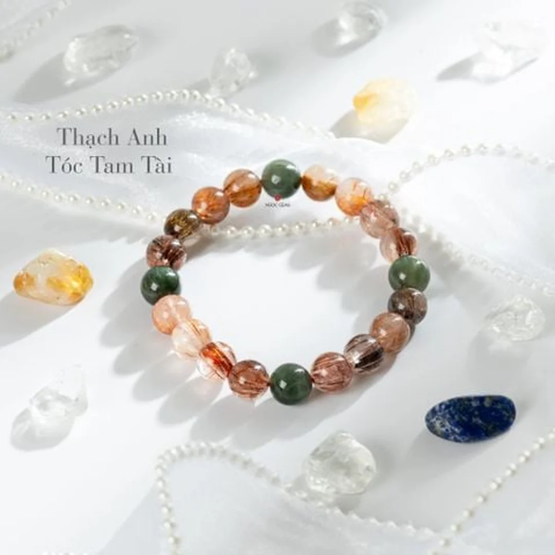 vòng tay phong thủy thạch anh tóc tam tài