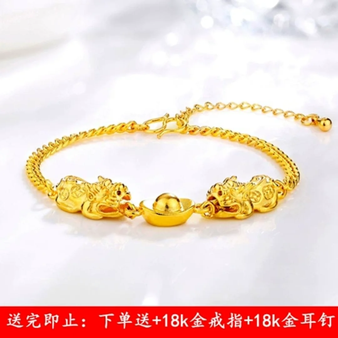 vòng tay tỳ hưu pnj phối đá mắt hổ và charm vàng