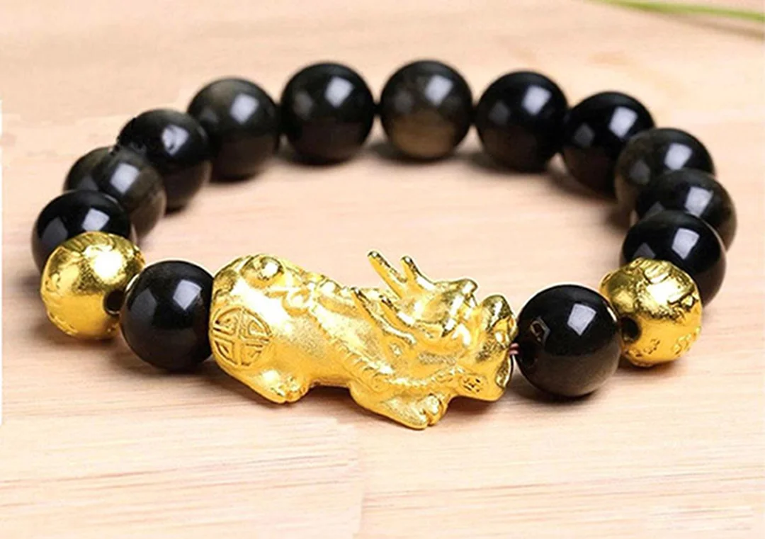 vòng tỳ hưu vàng kết hợp đá và hạt phong thủy